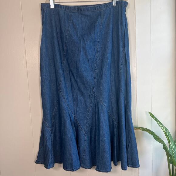 JM Denim Jean Skirt Womens Plus Sz16 Blue Midi Boho Western Prairie - Picture 1 of 8